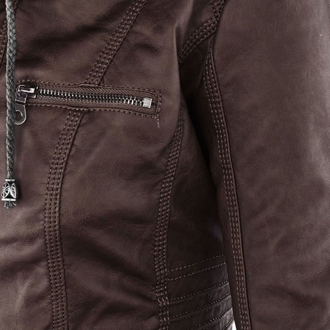 Flavia | Giacca in pelle robusta ed elegante marrone scuro