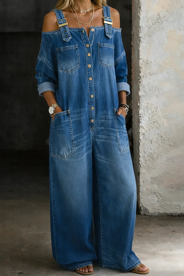 Sophia | Tuta in jeans con spalle scoperte