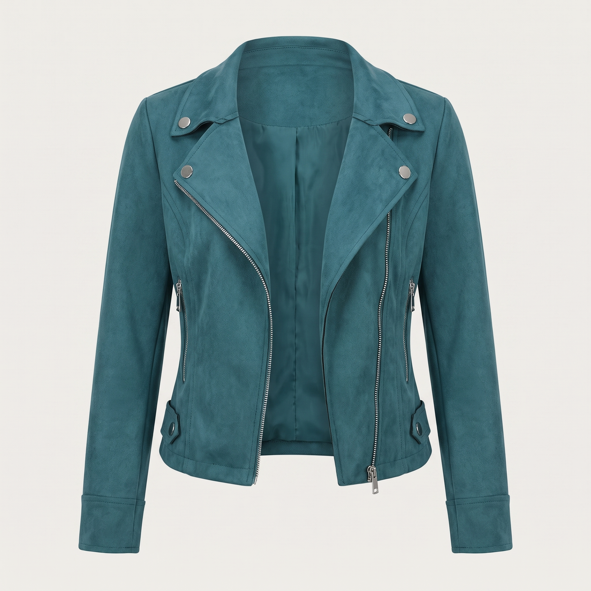 Lia | Giacca corta effetto scamosciato con zip asimmetrica blu