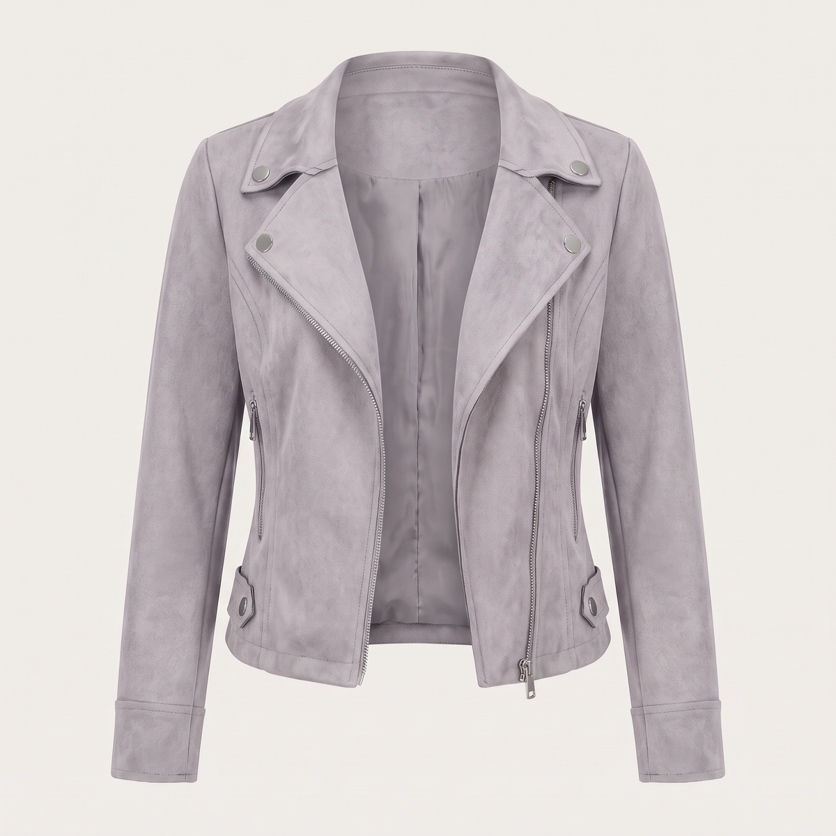 Lia | Giacca corta effetto scamosciato con zip asimmetrica grigio