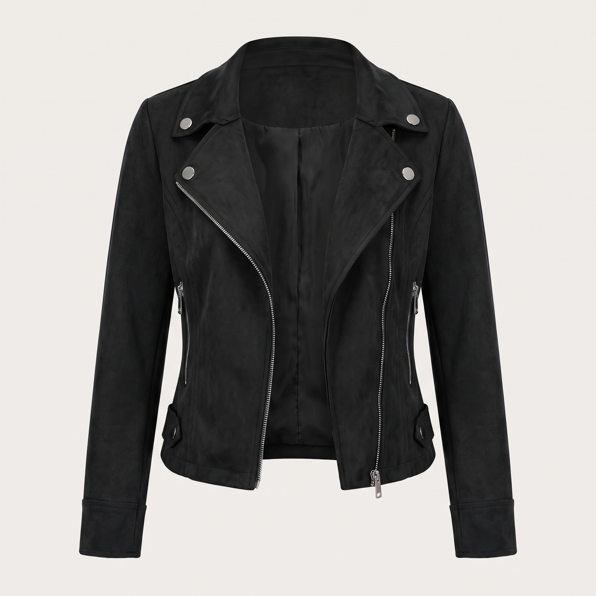Lia | Giacca corta effetto scamosciato con zip asimmetrica nero