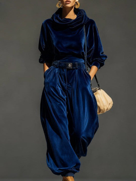 Anais | Set composto da felpa con cappuccio in stile vintage e pantaloni larghi (cintura inclusa)