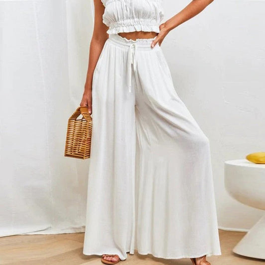 Isabella | Pantaloni larghi in lino, vita alta, coulisse, linea ad A, con tasche