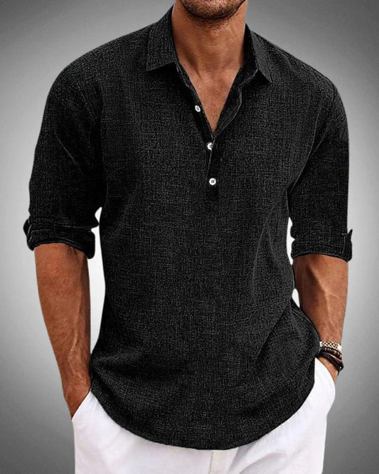 Aiden | Camicia Henley da uomo in lino a maniche lunghe, vestibilità comoda