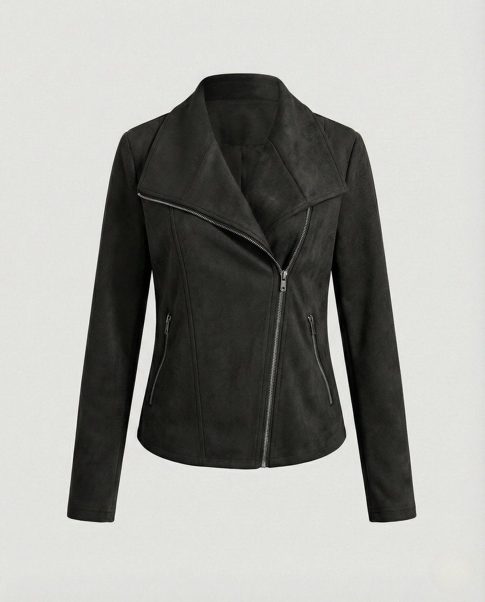 Corinna | Giacca biker effetto scamosciato con zip asimmetrica nero