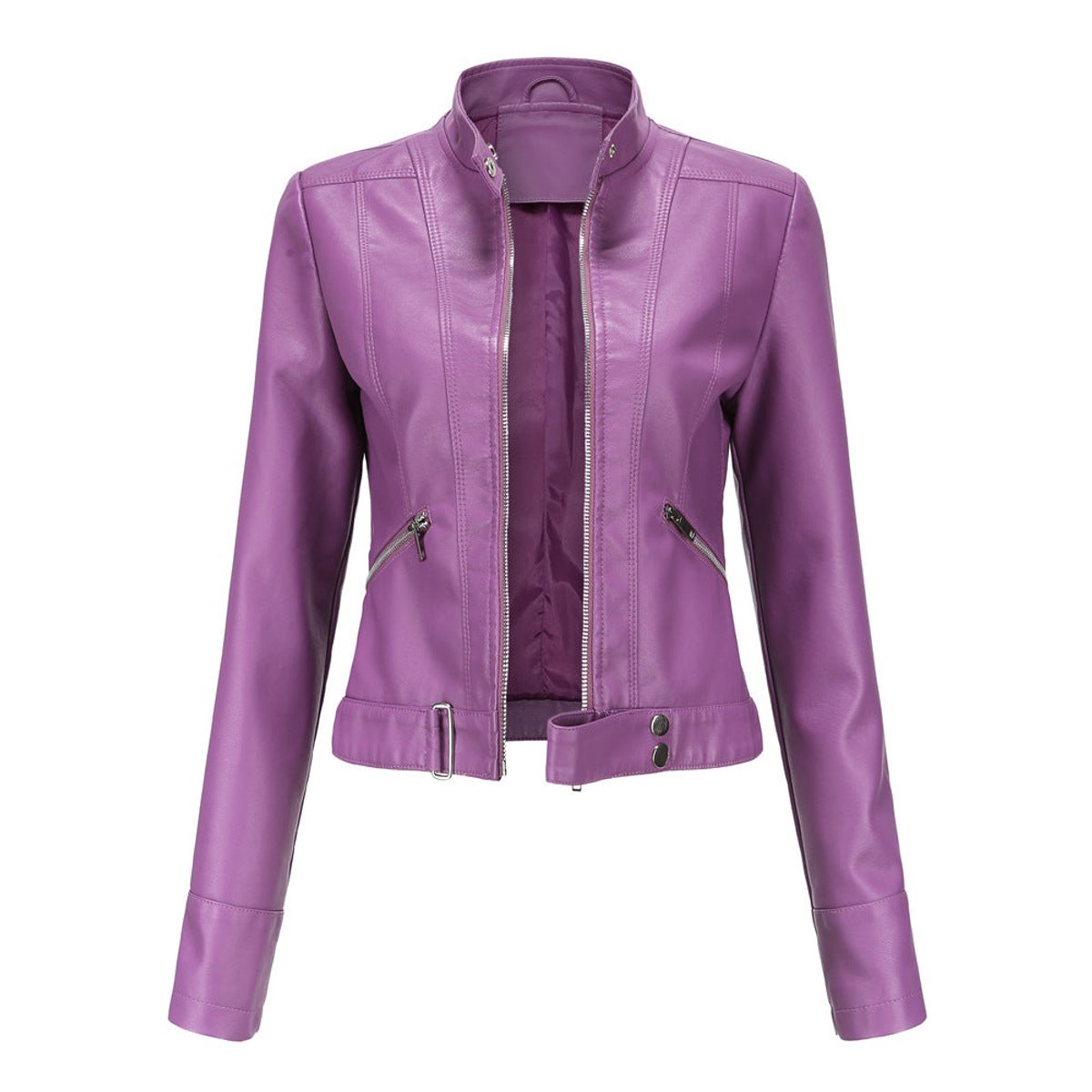 Victoria | Giacca corta da donna in ecopelle con collo alto, stile moto