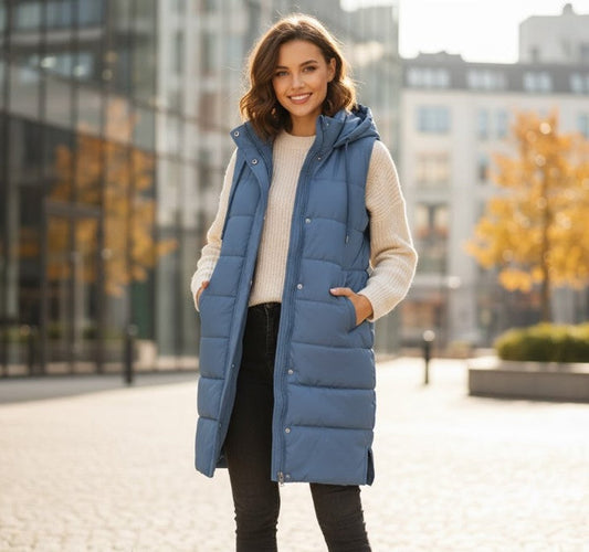Emma | Gilet imbottito trapuntato con cappuccio, senza maniche, da donna, per l'inverno