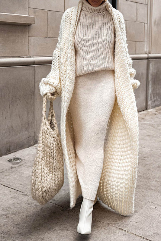 Aria | Cardigan lungo da donna oversize con davanti aperto, in maglia grossa