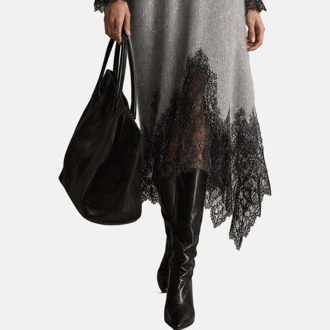 Vinciane | Abito in maglia glitterata con orlo in pizzo