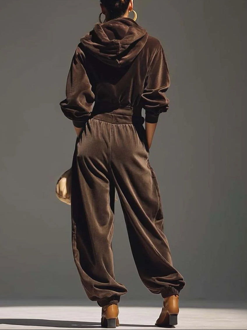 Anais | Set composto da felpa con cappuccio in stile vintage e pantaloni larghi (cintura inclusa)