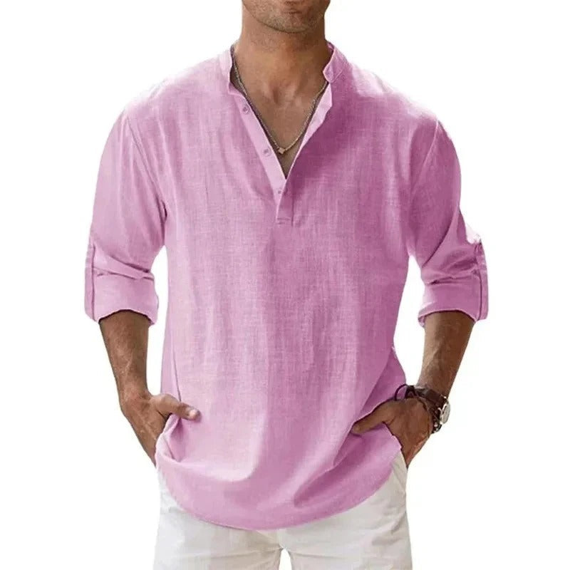 Caleb | Camicia da uomo in lino a maniche lunghe con colletto alla nonna