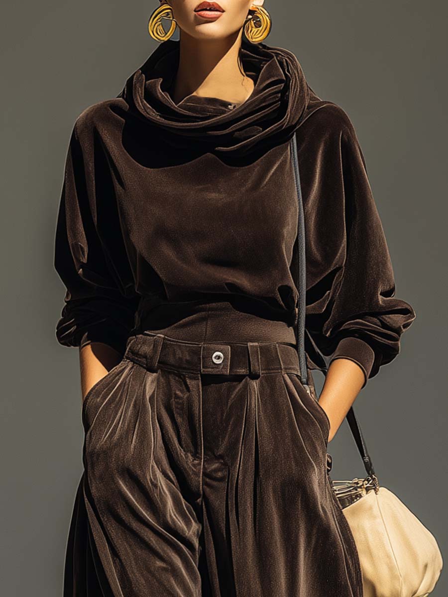 Anais | Set composto da felpa con cappuccio in stile vintage e pantaloni larghi (cintura inclusa)