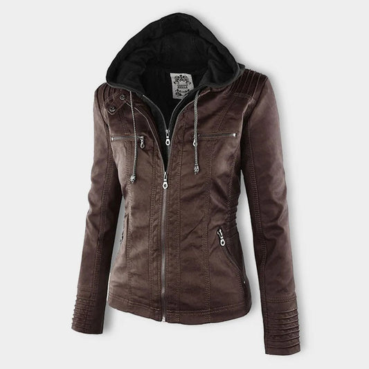 Flavia | Giacca in pelle robusta ed elegante marrone scuro