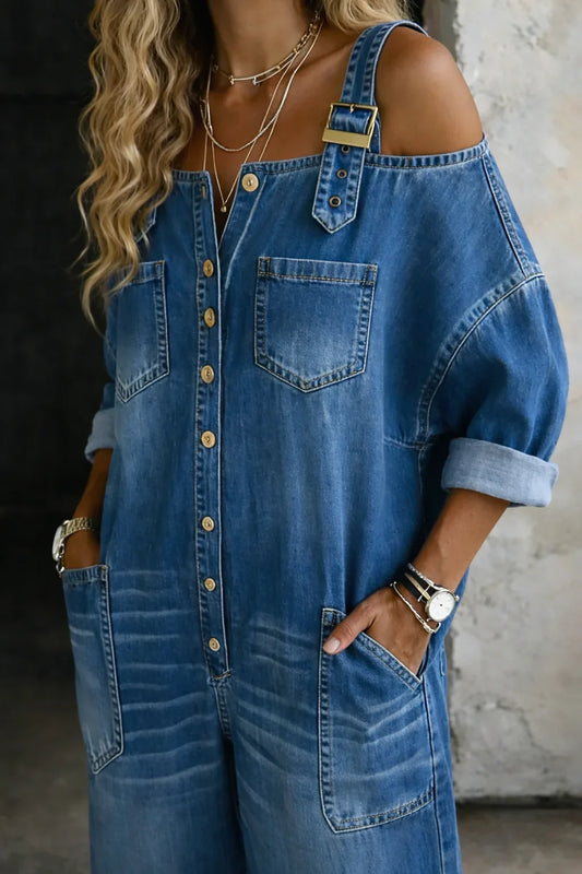 Sophia | Tuta in jeans con spalle scoperte