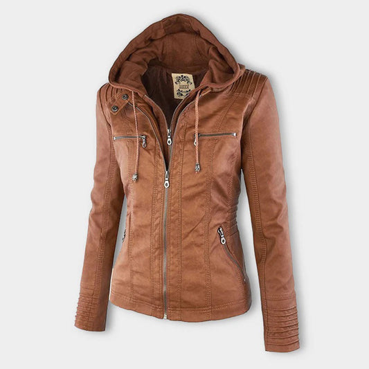 Flavia | Giacca in pelle robusta ed elegante marrone chiaro