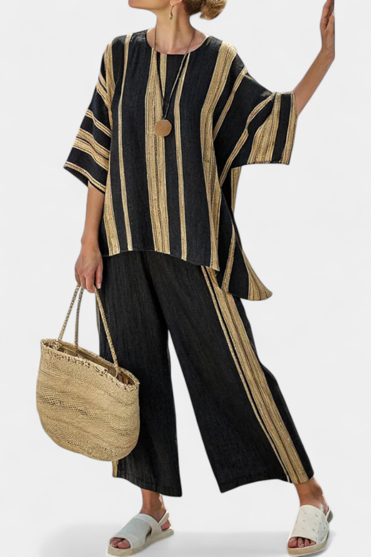 Calden | Comodo top oversize a righe e pantaloni comodi in lino