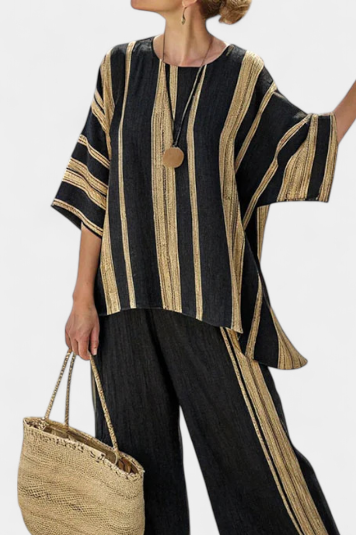 Calden | Comodo top oversize a righe e pantaloni comodi in lino