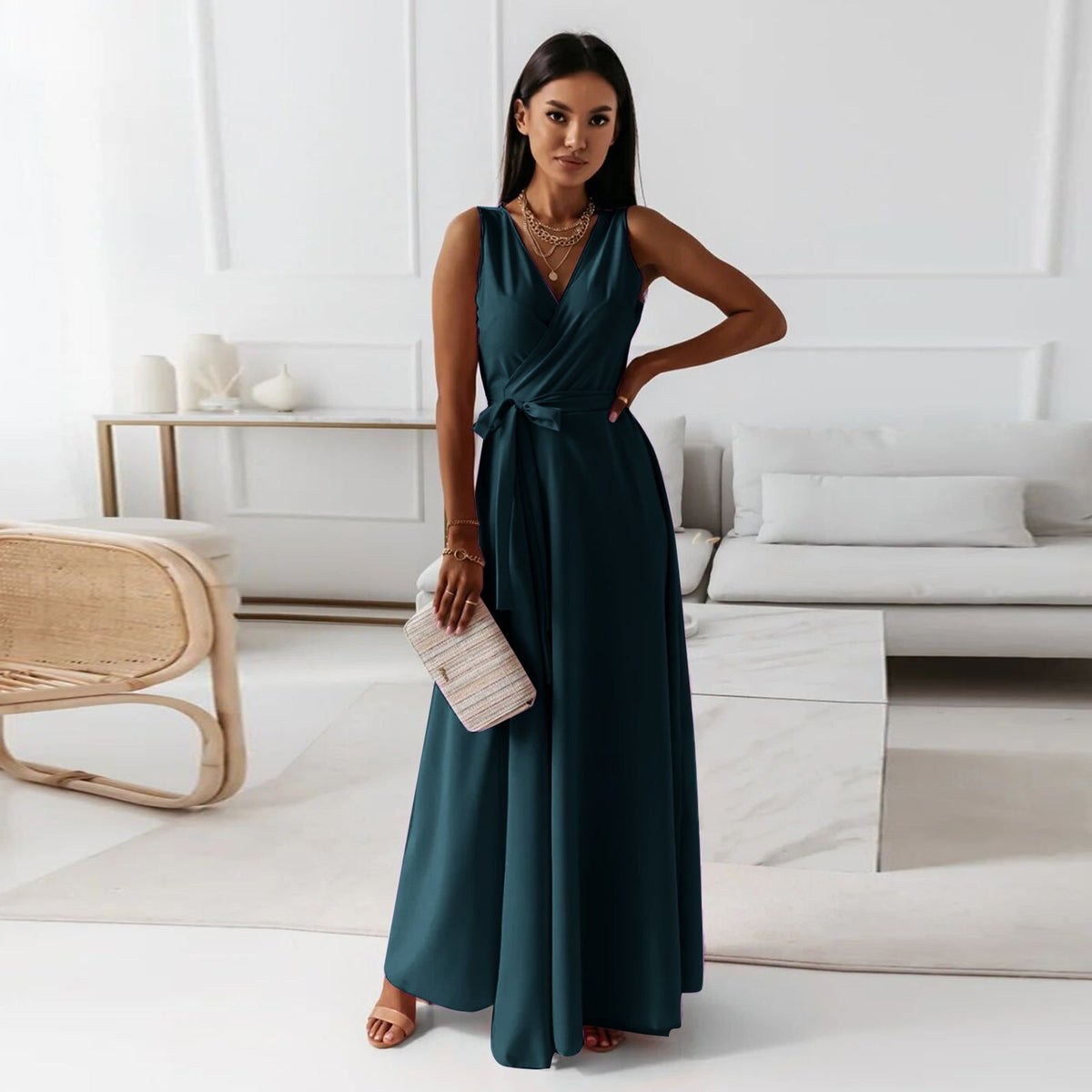 Hailey | Abito lungo avvolgente elegante da cerimonia per donna