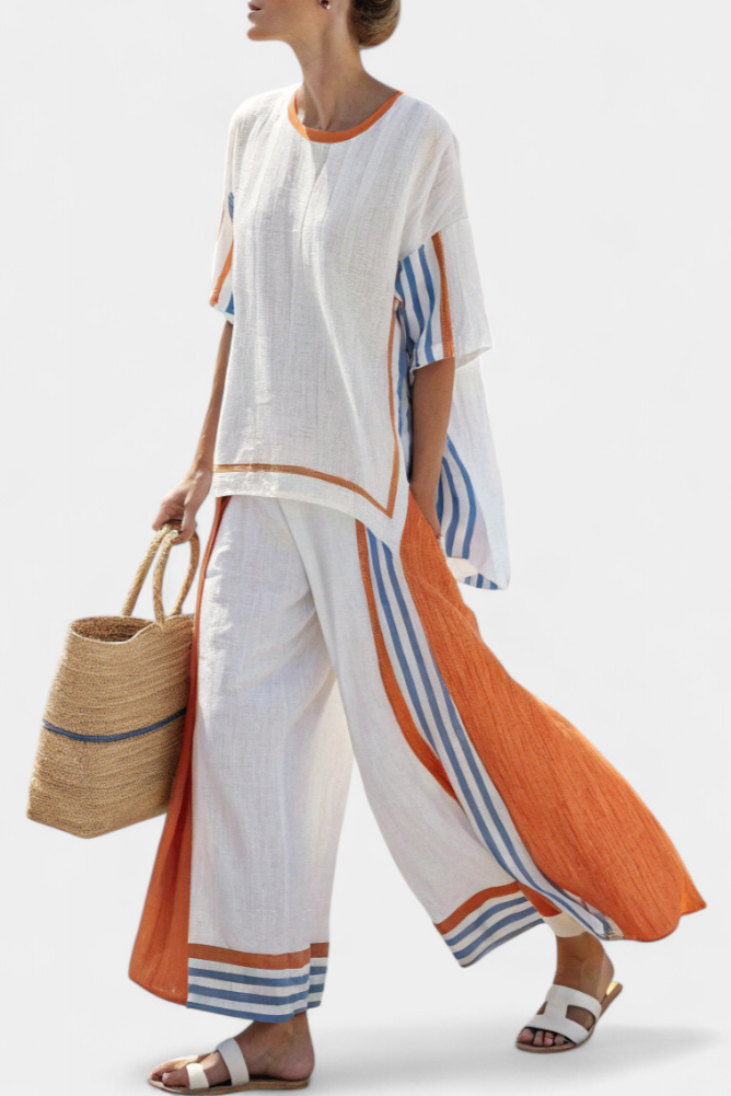 Thorneil | Comodi pantaloni a gamba larga a righe e top in lino