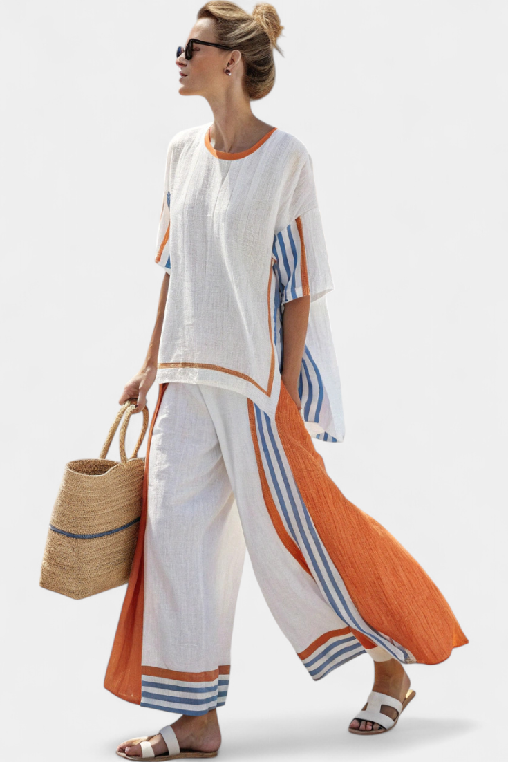 Thorneil | Comodi pantaloni a gamba larga a righe e top in lino