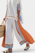 Thorneil | Comodi pantaloni a gamba larga a righe e top in lino