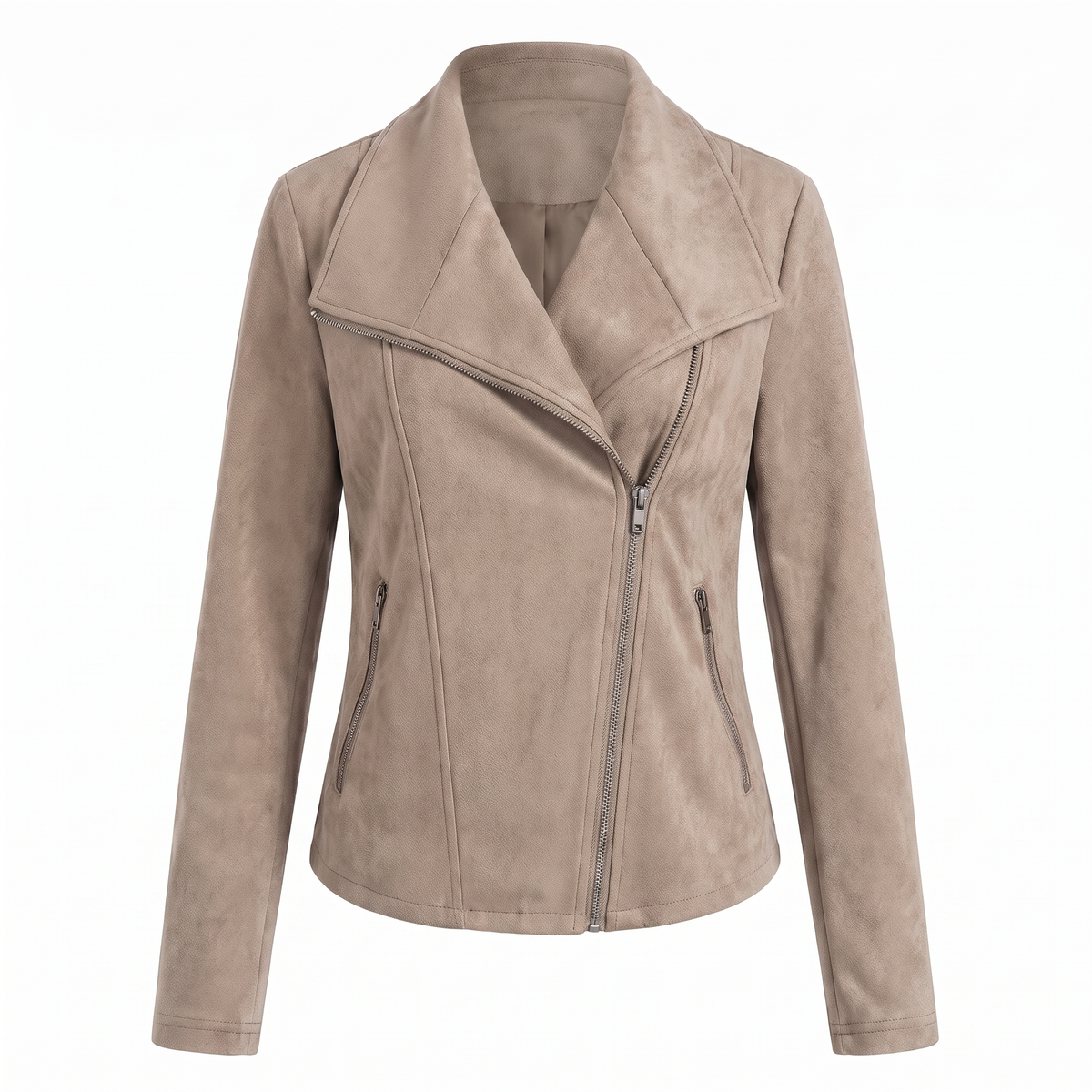 Corinna | Giacca biker effetto scamosciato con zip asimmetrica beige