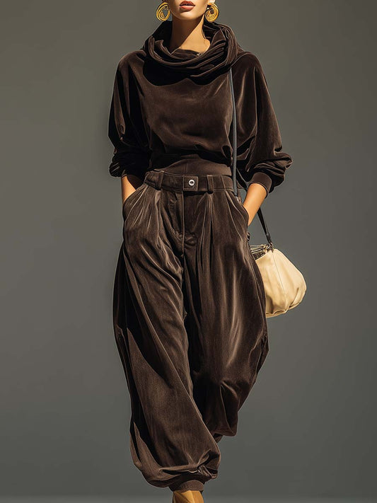 Anais | Set composto da felpa con cappuccio in stile vintage e pantaloni larghi (cintura inclusa)