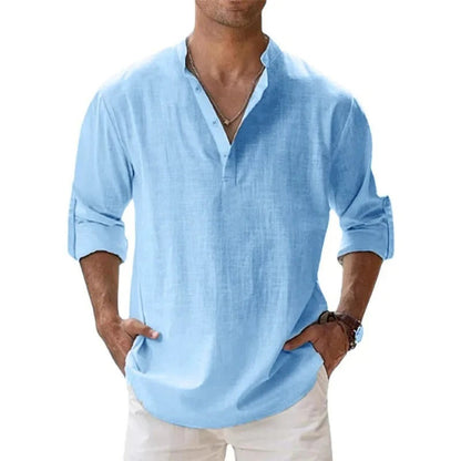 Caleb | Camicia da uomo in lino a maniche lunghe con colletto alla nonna