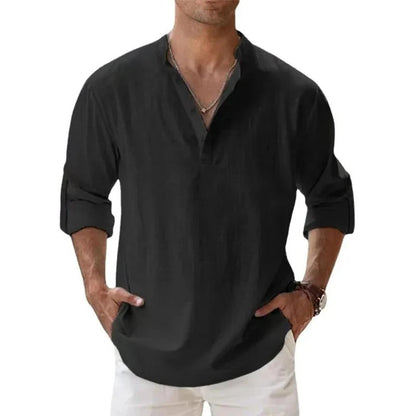 Caleb | Camicia da uomo in lino a maniche lunghe con colletto alla nonna