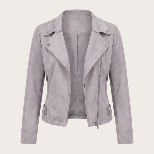 Lia | Giacca corta effetto scamosciato con zip asimmetrica grigio