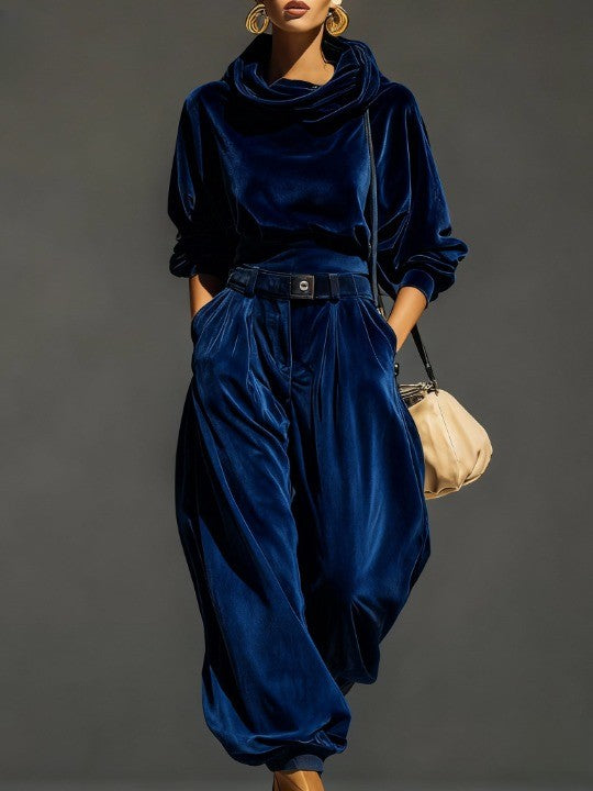 Anais | Set composto da felpa con cappuccio in stile vintage e pantaloni larghi (cintura inclusa)