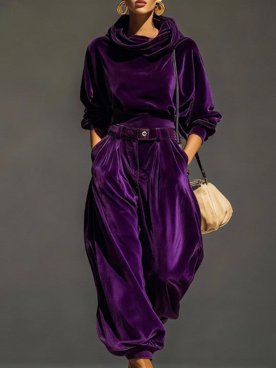 Anais | Set composto da felpa con cappuccio in stile vintage e pantaloni larghi (cintura inclusa)