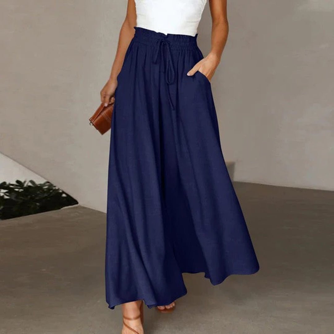 Isabella | Pantaloni larghi in lino, vita alta, coulisse, linea ad A, con tasche