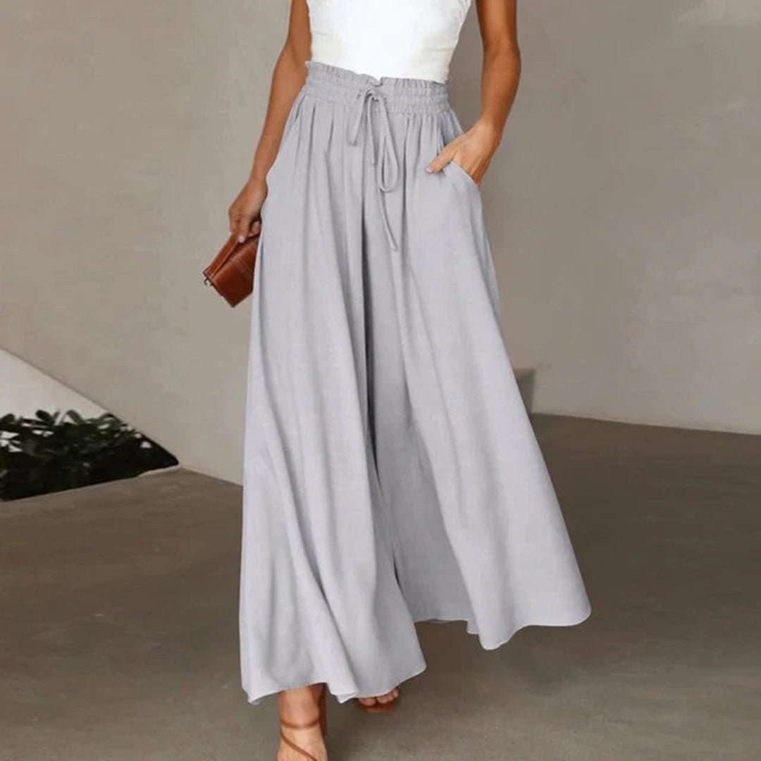 Isabella | Pantaloni larghi in lino, vita alta, coulisse, linea ad A, con tasche