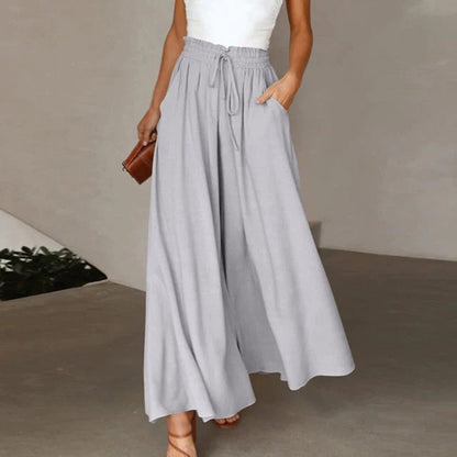 Isabella | Pantaloni larghi in lino, vita alta, coulisse, linea ad A, con tasche