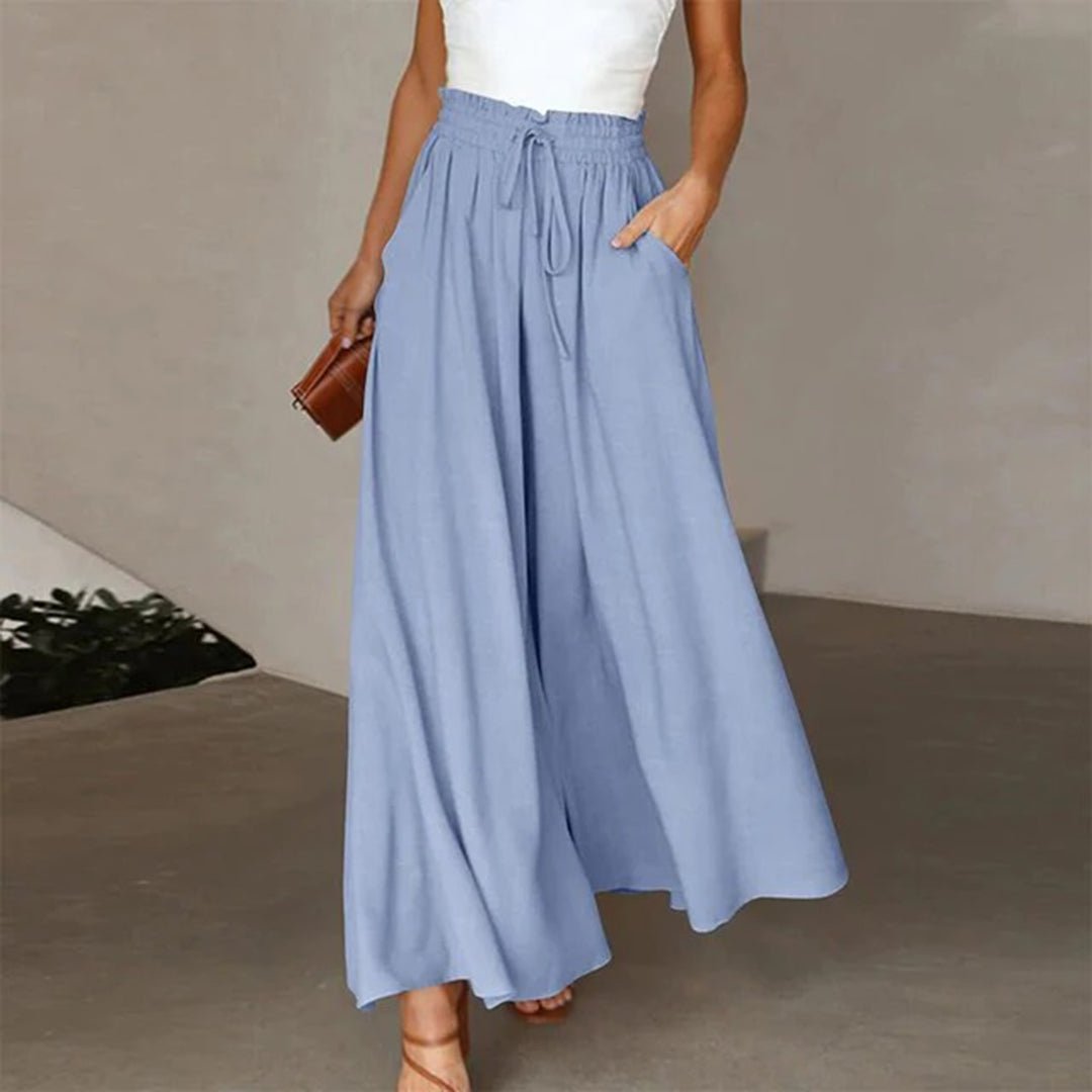 Isabella | Pantaloni larghi in lino, vita alta, coulisse, linea ad A, con tasche