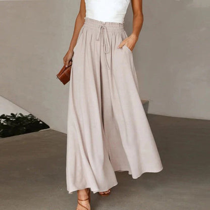 Isabella | Pantaloni larghi in lino, vita alta, coulisse, linea ad A, con tasche