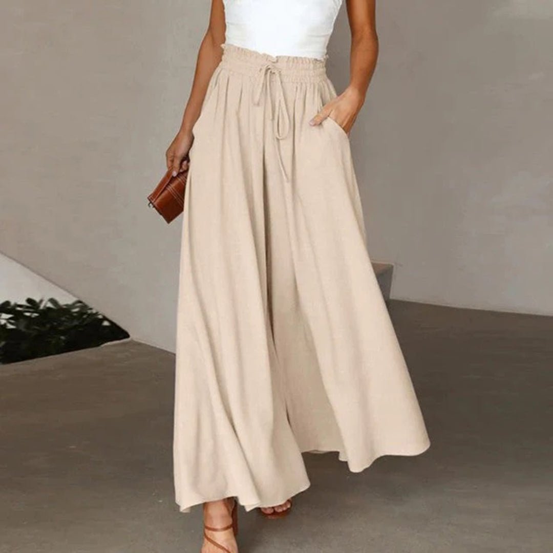 Isabella | Pantaloni larghi in lino, vita alta, coulisse, linea ad A, con tasche