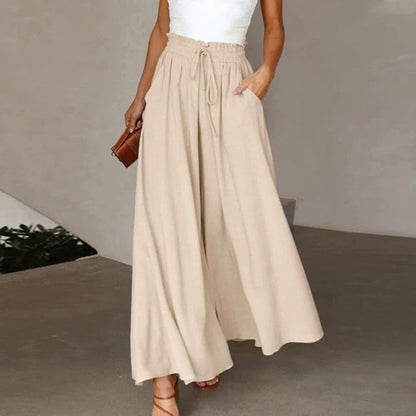 Isabella | Pantaloni larghi in lino, vita alta, coulisse, linea ad A, con tasche