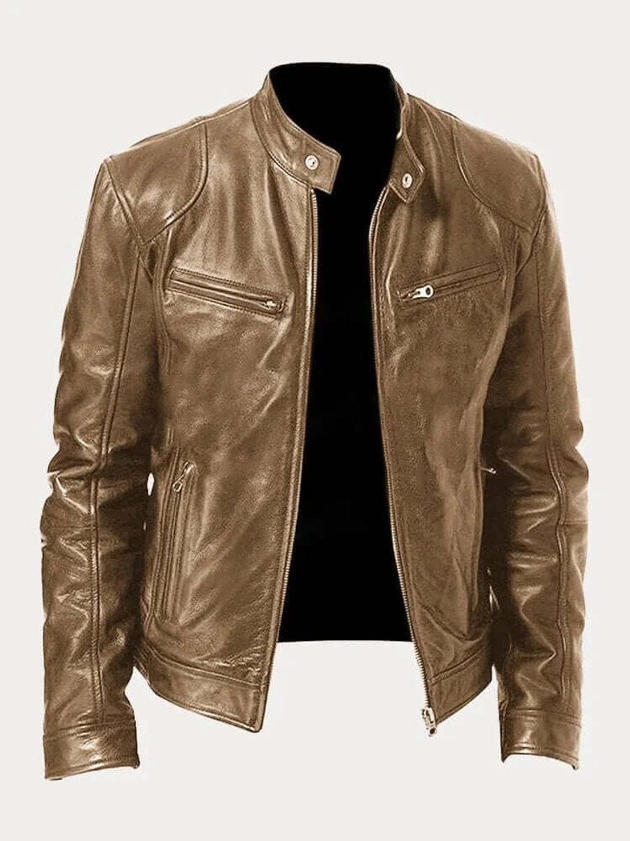 Aiden | Giacca da uomo classica in pelle con zip, stile motociclista