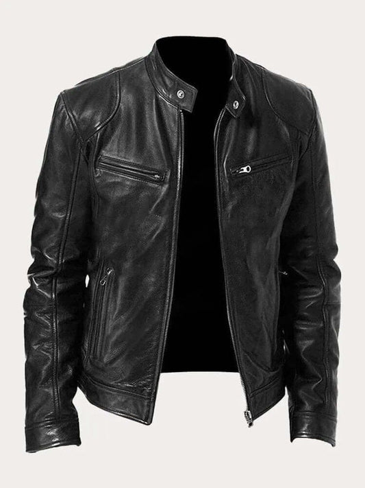 Aiden | Giacca da uomo classica in pelle con zip, stile motociclista