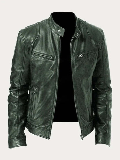 Aiden | Giacca da uomo classica in pelle con zip, stile motociclista