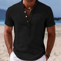 Elijah | Camicia Henley da uomo a maniche corte, leggera, effetto lino