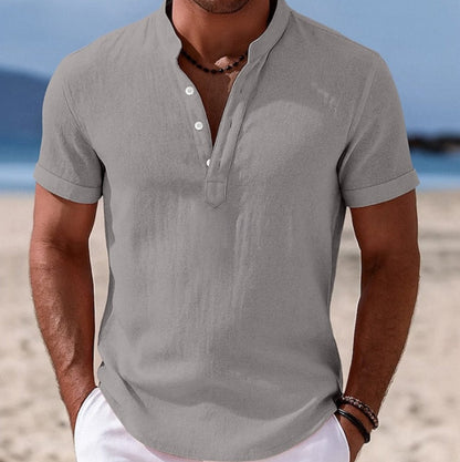 Elijah | Camicia Henley da uomo a maniche corte, leggera, effetto lino