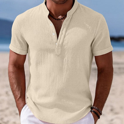 Elijah | Camicia Henley da uomo a maniche corte, leggera, effetto lino