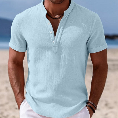 Elijah | Camicia Henley da uomo a maniche corte, leggera, effetto lino