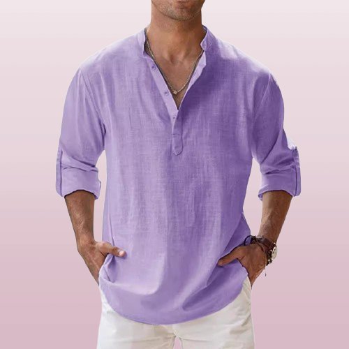 Caleb | Camicia da uomo in lino a maniche lunghe con colletto alla nonna