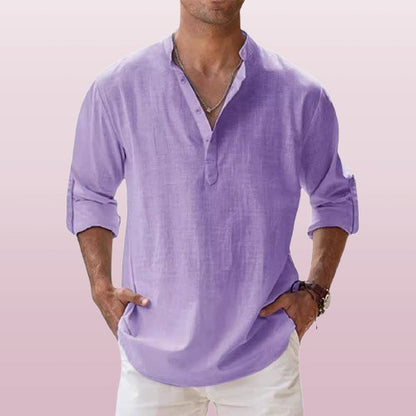 Caleb | Camicia da uomo in lino a maniche lunghe con colletto alla nonna