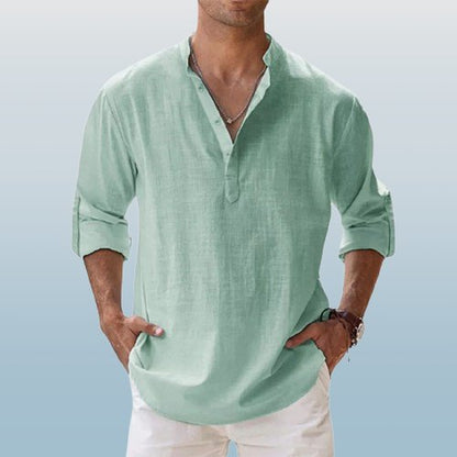 Caleb | Camicia da uomo in lino a maniche lunghe con colletto alla nonna
