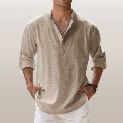 Caleb | Camicia da uomo in lino a maniche lunghe con colletto alla nonna